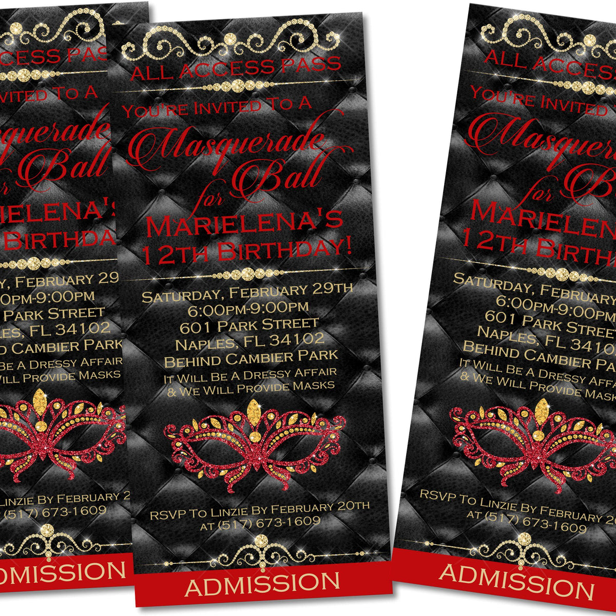 Red Masquerade Ball Birthday Party Ticket Invitations – Party Beautifully