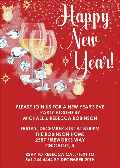 Red, Silver And Gold New Years Eve Party Invitations