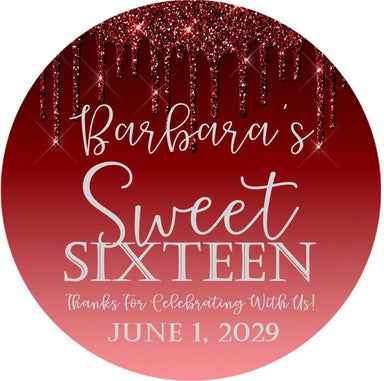 Red Sweet 16 Stickers Or Favor Tags