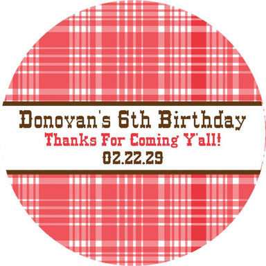 Red Western Birthday Party Stickers Or Favor Tags