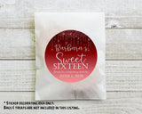 Red Sweet 16 party favor label