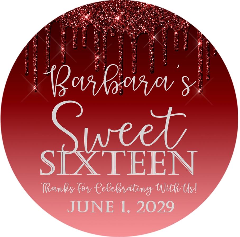 Red Sweet Sixteen sticker with personalized name