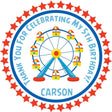 Red and blue carnival themed ferris wheel favor label