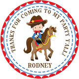 Red and blue western party favor sticker