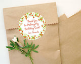 Red and green strawberry party favor label