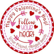 Red and pink Follow Your Heart Valentine sticker with arrow accents