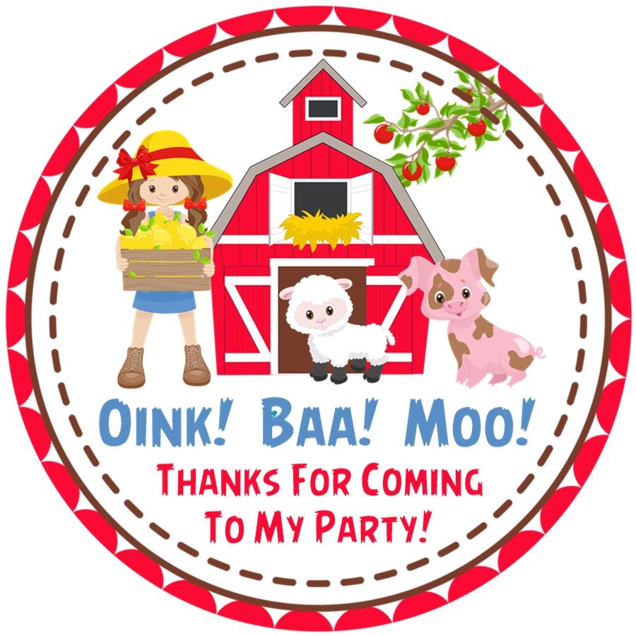 Red barn farm girl birthday sticker design