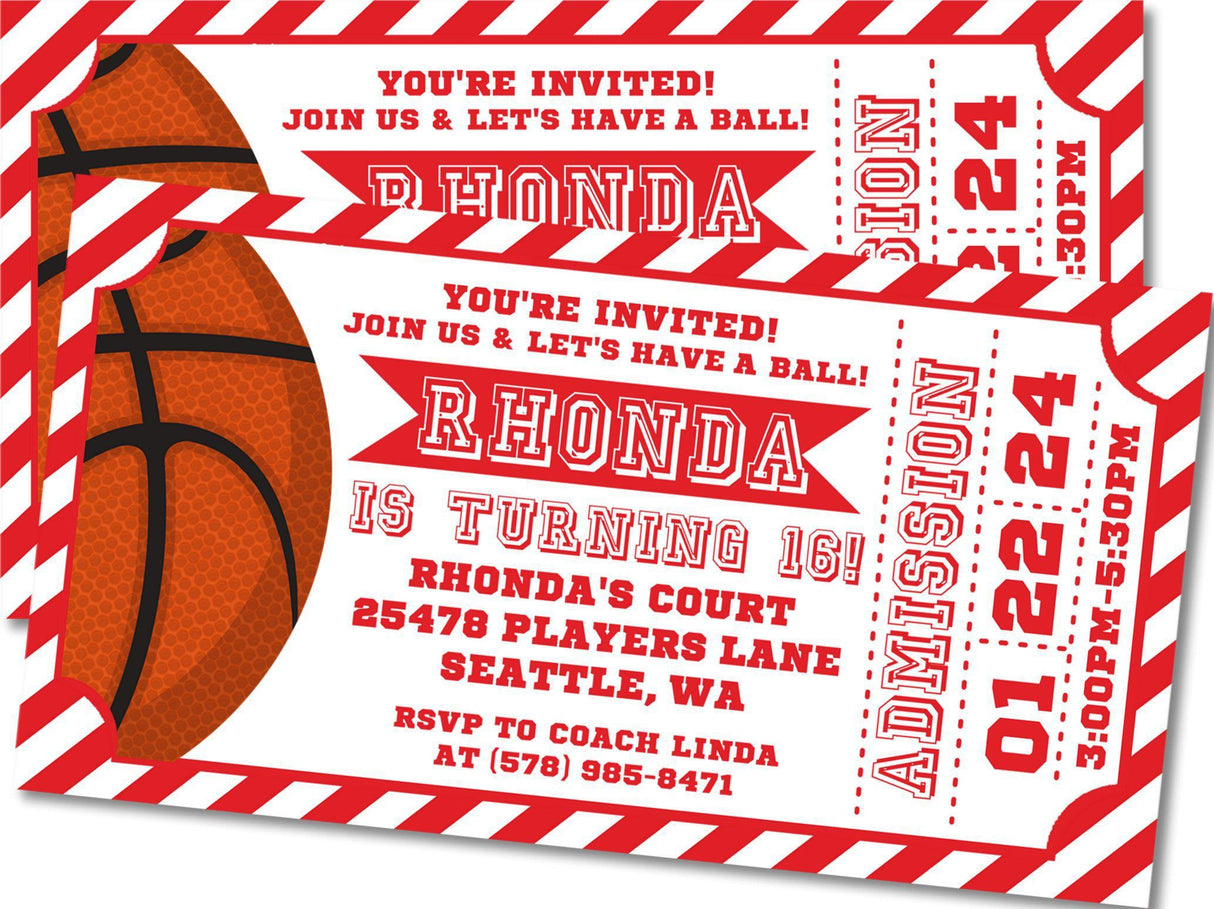 Red basketball party invitations