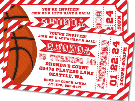 Red basketball party invitations