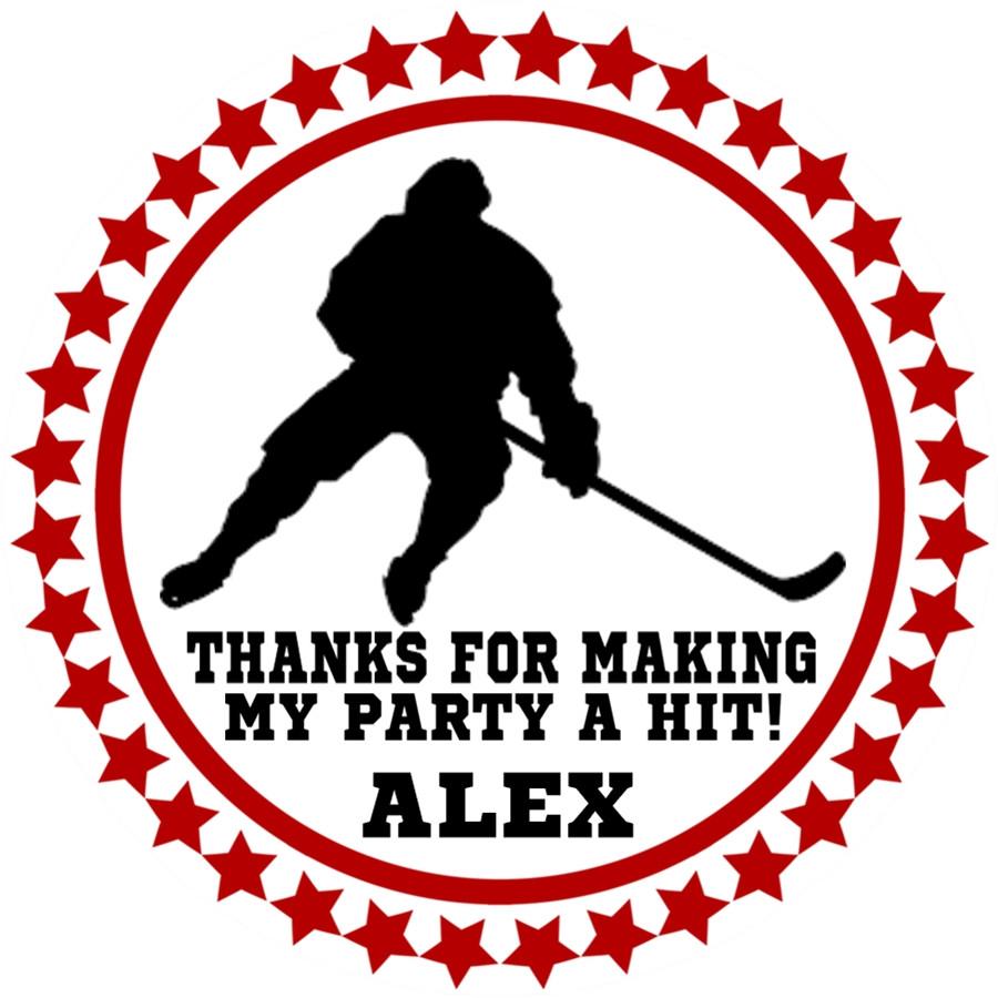 Red black hockey favor labels