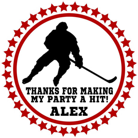 Red black hockey favor labels