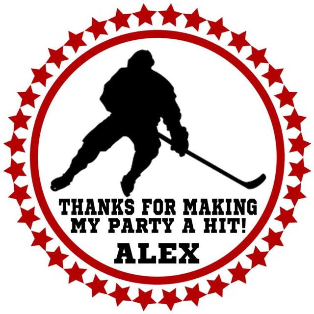 Red black hockey favor labels