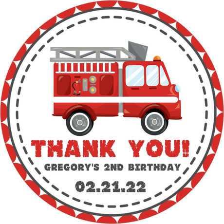 Red fire truck birthday sticker with white background
