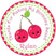 Red kawaii cherry birthday sticker with smiling cherries