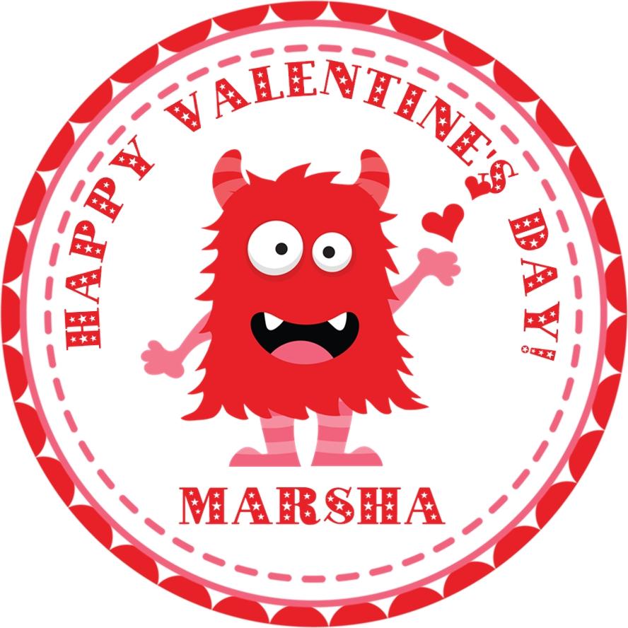 Red monster Valentine sticker with hearts and funny monster