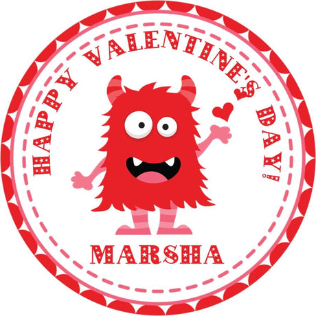 Red monster Valentine sticker with hearts and funny monster