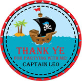 Red pirate ship sticker sailing on blue waves