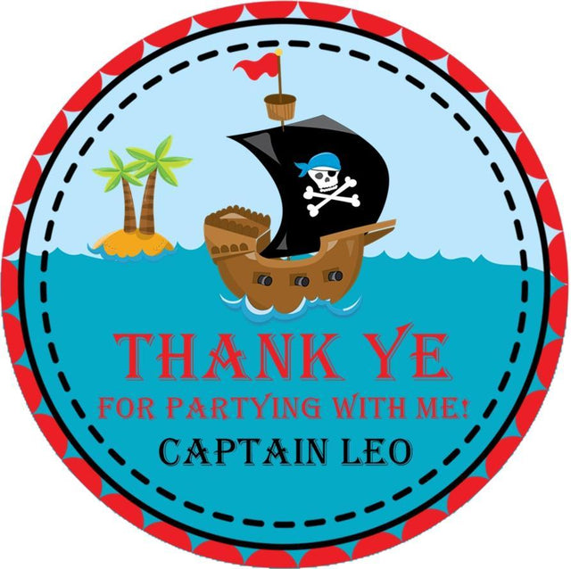 Red pirate ship sticker sailing on blue waves