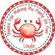 Red watercolor crab birthday sticker with dotted border