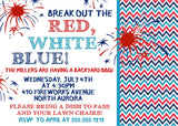 Red white and blue 4th of July BBQ invitation chevron pattern