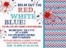 Red white and blue 4th of July BBQ invitation chevron pattern