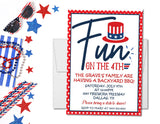 Red white blue Independence Day backyard party invitation