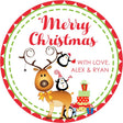 Reindeer and penguin Christmas sticker with holiday gifts