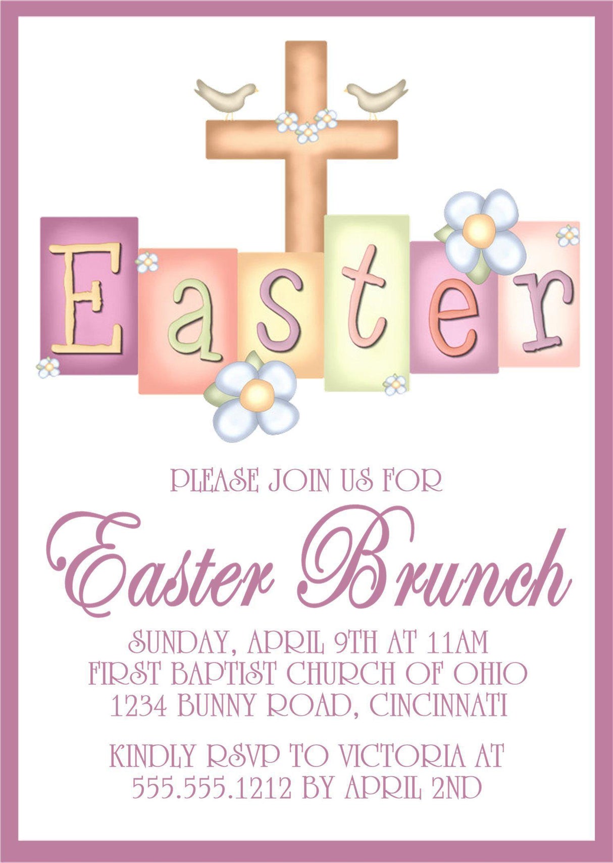 Religious Easter brunch invitation with soft pastel design