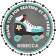 Retro brown and turquoise roller skate birthday sticker personalized with name
