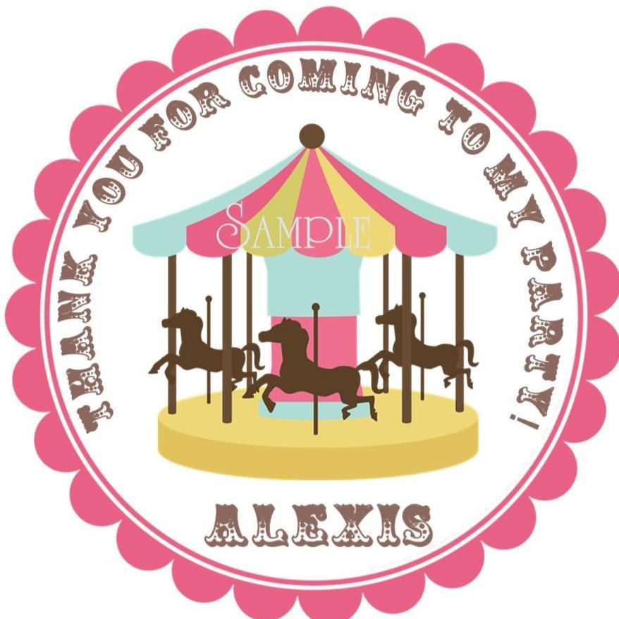 Retro carnival horse silhouette favor label with pink border