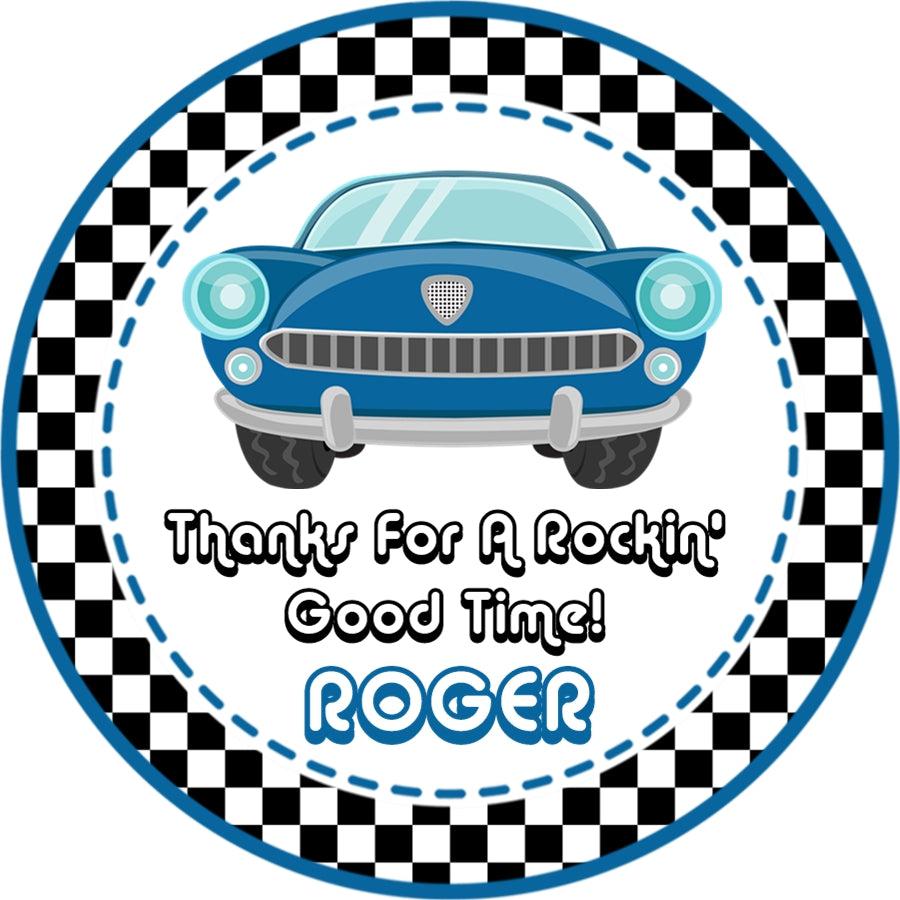 Retro convertible birthday label with custom name