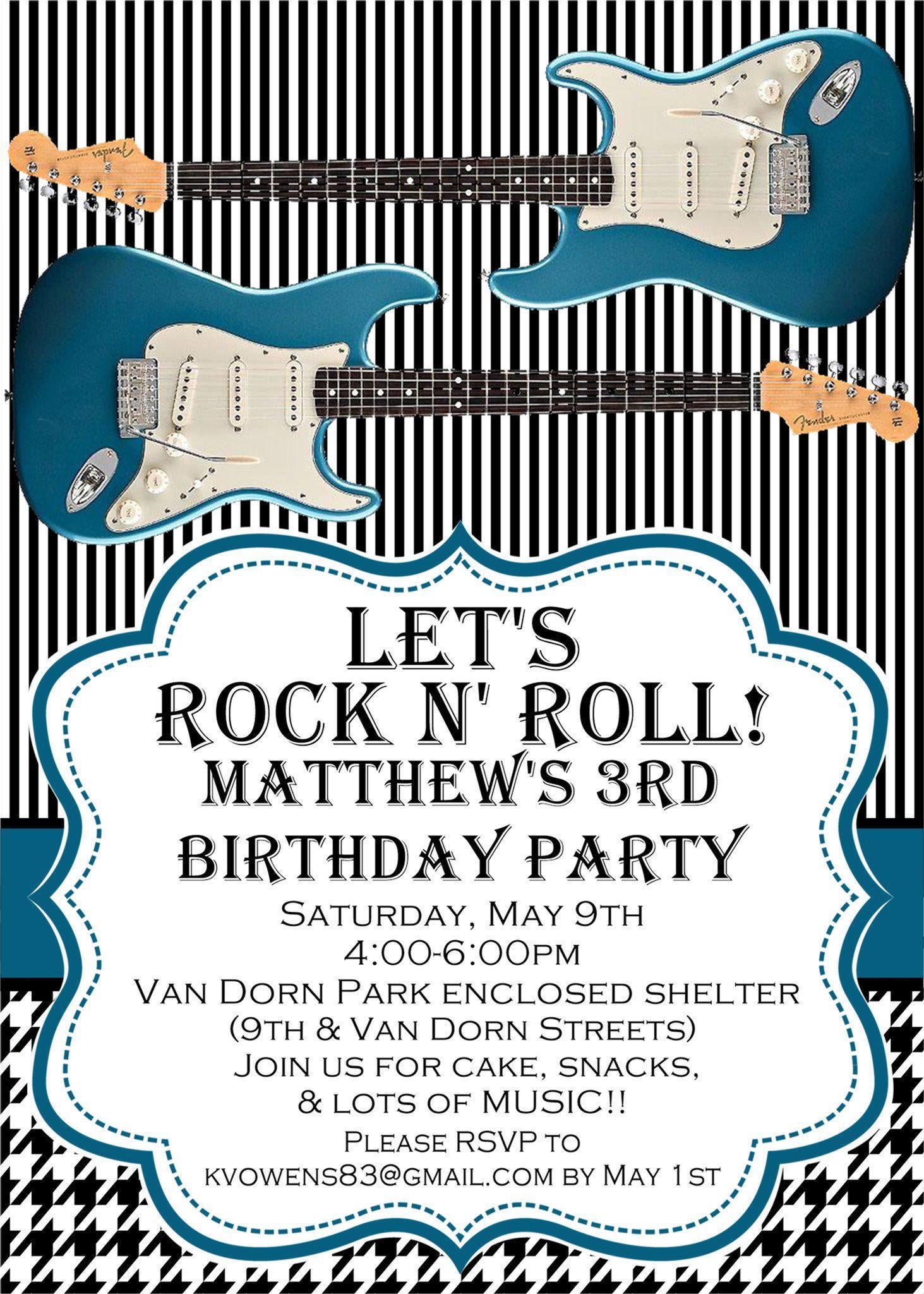 Rock And Roll Guitar Birthday Party Invitations