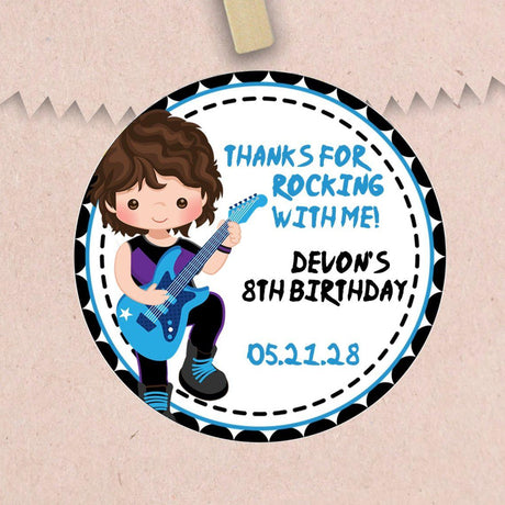Rock star birthday sticker with guitar design