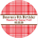 Rodeo party favor label with gingham print