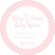 Round pink thank-you sticker for baby shower favors