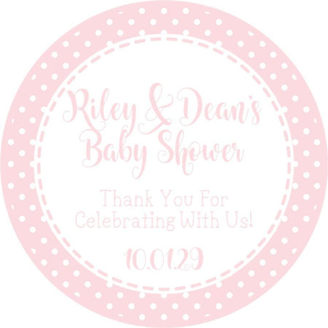 Round pink thank-you sticker for baby shower favors