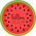 Round watermelon birthday sticker with personalized name and date