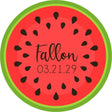 Round watermelon birthday sticker with personalized name and date
