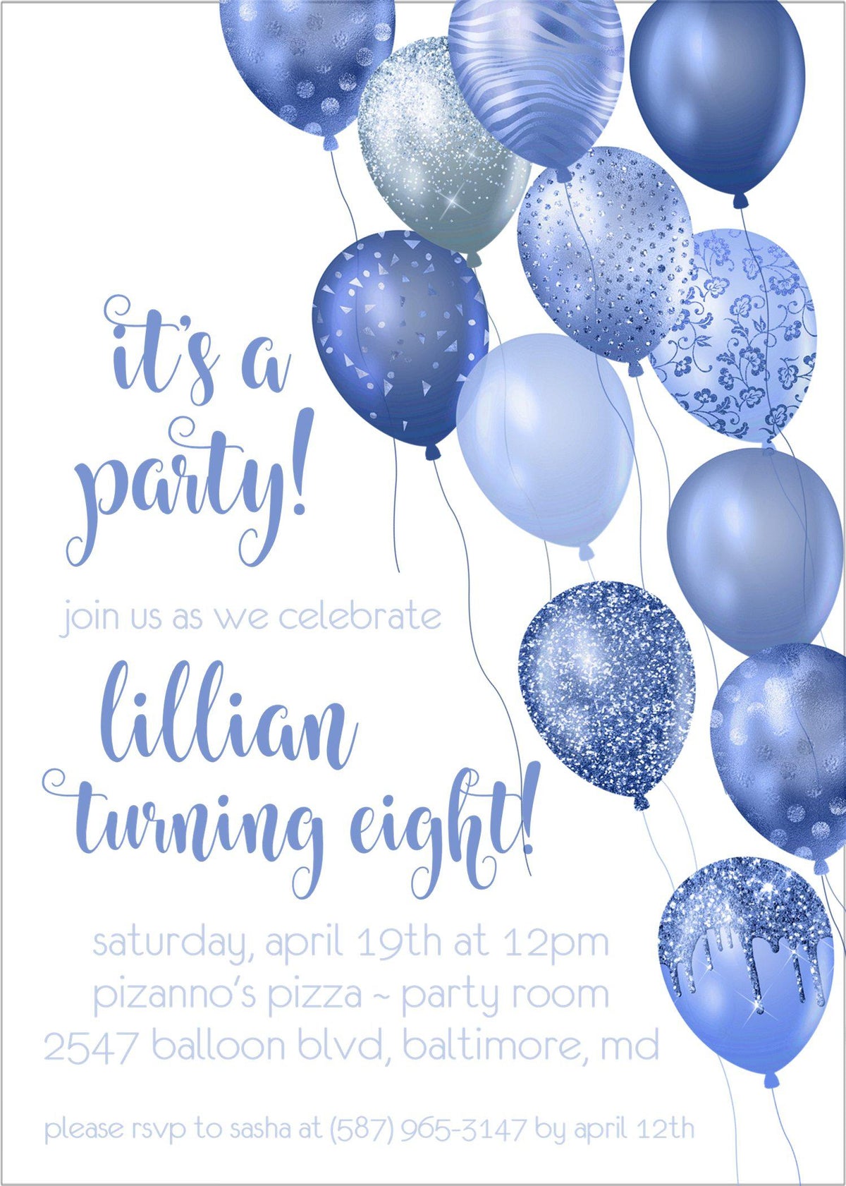 Royal Blue Balloon Birthday Party Invitations — Party Beautifully