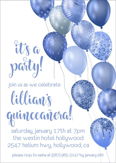Royal Blue Balloon Quinceanera Invitations