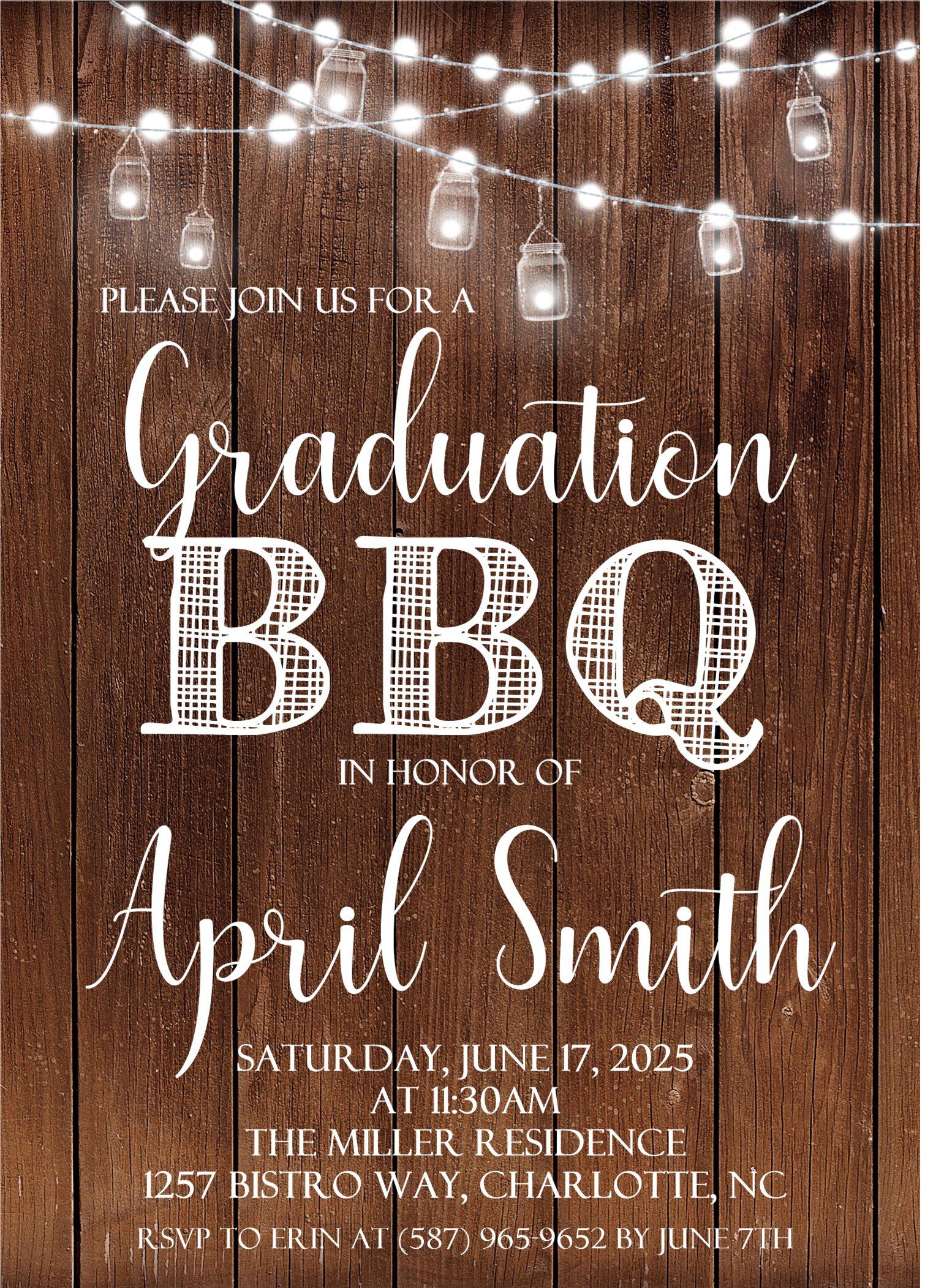 Rustic Backyard BBQ Graduation Party Invitations