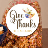 Rustic Thanksgiving favor label with neutral watercolor florals