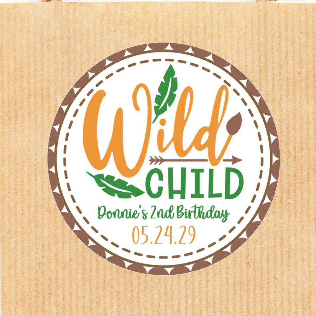 Rustic orange and brown Wild Child party label