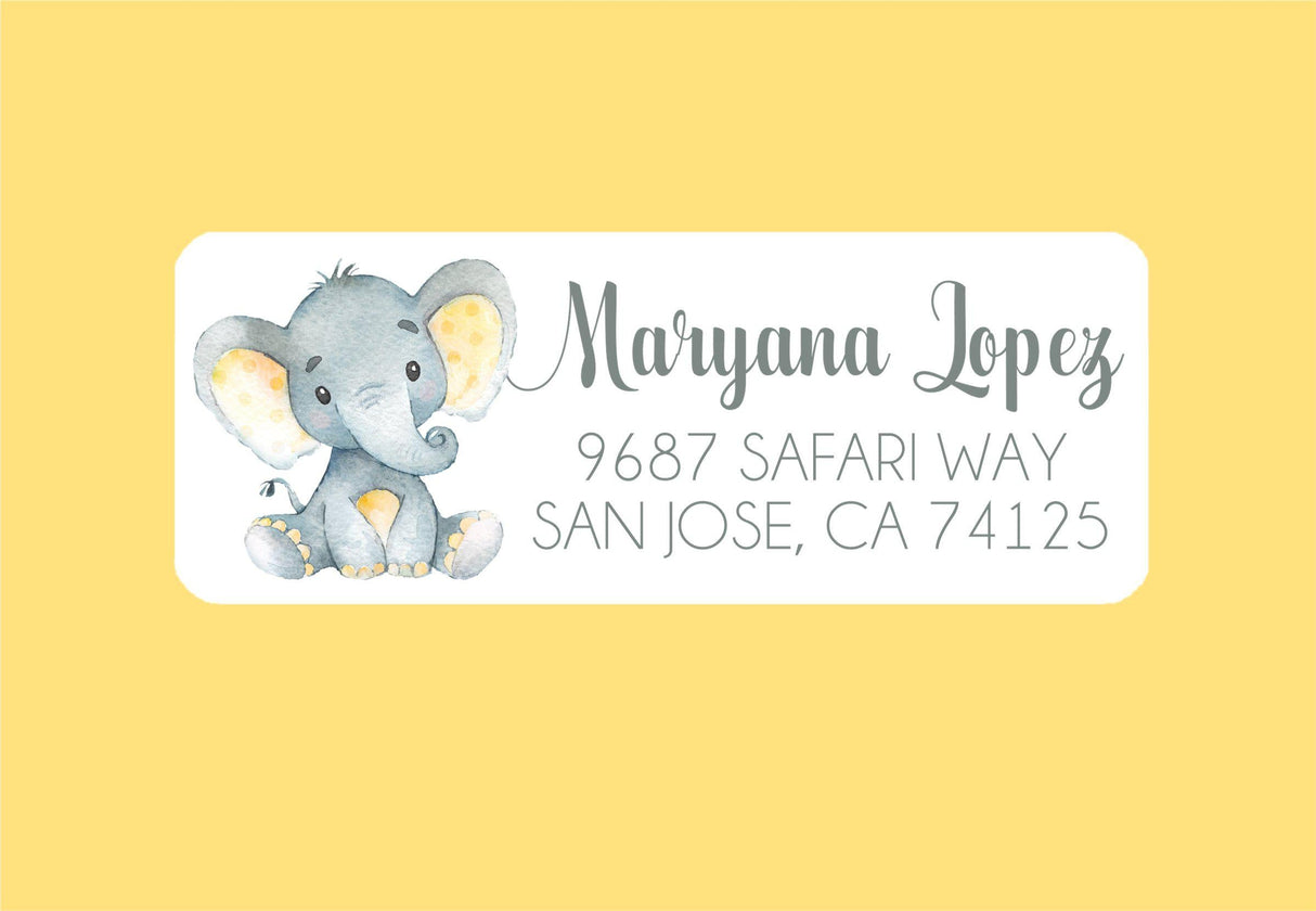Safari elephant address labels with yellow accents