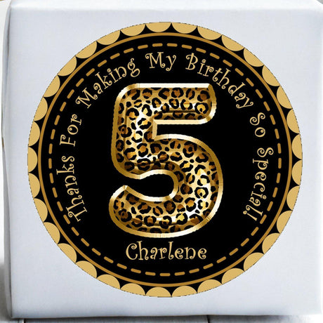 Safari leopard theme birthday sticker