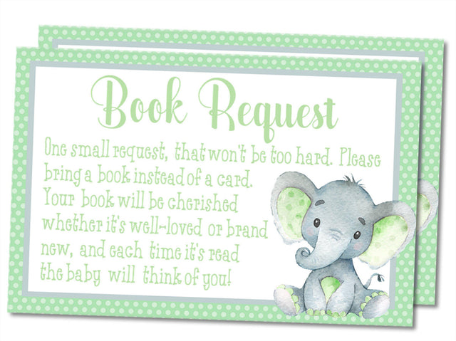 Sage Green Elephant Baby Shower Book Request Instant PDF