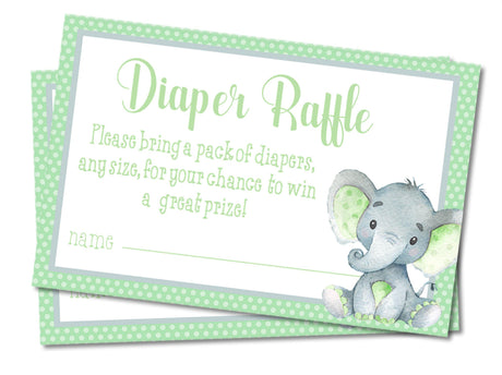 Sage Green Elephant Baby Shower Diaper Raffle Tickets Printable PDF Download