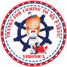 Sailor girl birthday sticker with crab illustration