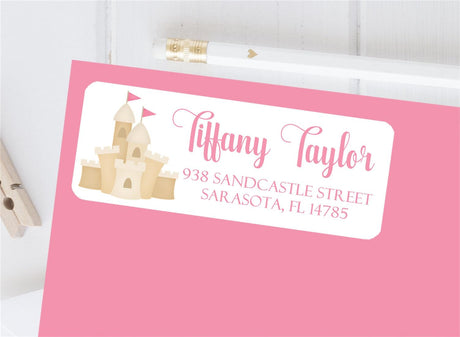 Sandcastle personalized address labels with beach theme