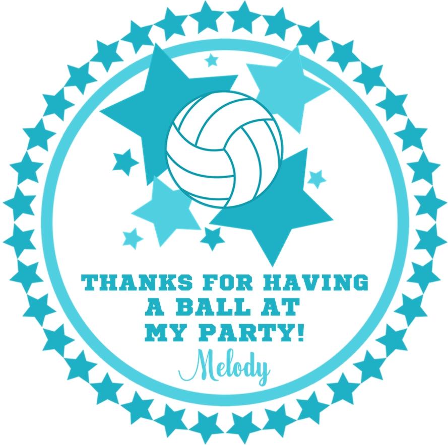 Set of personalized volleyball stickers available in 10 color options